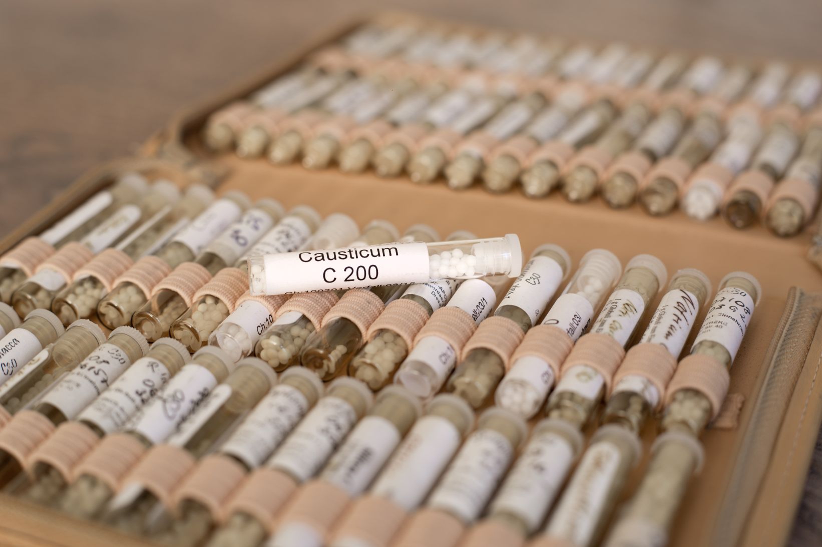 Homöopathische Taschenapotheke mit verschiedenen Arzneimitteln